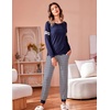Maternity Pajamas Set Nursing Breastfeeding Postpartum Pregnancy Pjs(Navy Blue)