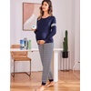 Maternity Pajamas Set Nursing Breastfeeding Postpartum Pregnancy Pjs(Navy Blue)