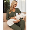 Maternity Pajamas Set Nursing Pregnancy Breastfeeding Postpartum Lounge Pjs(Army Green)