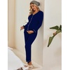 Maternity Pajamas Set Nursing Pregnancy Breastfeeding Postpartum Lounge Pjs(Navy Blue)
