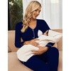 Maternity Pajamas Set Nursing Pregnancy Breastfeeding Postpartum Lounge Pjs(Navy Blue)