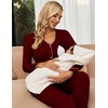 Maternity Pajamas Set Nursing Pregnancy Breastfeeding Postpartum Lounge Pjs(Wine Red)