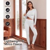 Thermal Underwear for Women Fleece Linen Long John Sets Warm Base Layer(White)