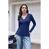 Womens Long Sleeve Shirts V Neck Slim Fit Tops Thermal Undershirts 3 Pack(Black/White/Deep Blue)