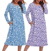 Ekouaer 2 Pack Women’s Long Sleeve Nightgown with Pockets Mumu Dresses(Blue Floral/Purple)