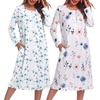 Ekouaer 2 Pack Women’s Long Sleeve Nightgown with Pockets Mumu Dresses(Blue Flower/White Floral)