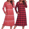 Ekouaer 2 Pack Women’s Long Sleeve Nightgown with Pockets Mumu Dresses(Christmas Deer/Black and Red Plaid)
