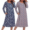 Ekouaer 2 Pack Women’s Long Sleeve Nightgown with Pockets Mumu Dresses(Dark Blue Floral/Brown Floral)