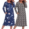 Ekouaer 2 Pack Women’s Long Sleeve Nightgown with Pockets Mumu Dresses(Navy Blue Floral/Black Floral)