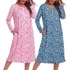Ekouaer 2 Pack Women’s Long Sleeve Nightgown with Pockets Mumu Dresses(Pink Floral/Blue Floral)