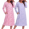 Ekouaer 2 Pack Women’s Long Sleeve Nightgown with Pockets Mumu Dresses(Pink Flower/Purple Floral)