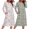 Ekouaer 2 Pack Women’s Long Sleeve Nightgown with Pockets Mumu Dresses(White Floral/Yellow Floral)