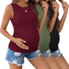 Ekouaer 3 Packs Maternity Tank Tops Crew Neck Ribbed Pregnancy Shirts(3pcs Black/ Burgundy Red/ Army Green)