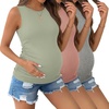 Ekouaer 3 Packs Maternity Tank Tops Crew Neck Ribbed Pregnancy Shirts(3pcs Dirty Pink/ Grey/ Light Green)