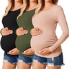 Ekouaer 3/4 Pack Womens Maternity Shirts Long Sleeve Pregnancy Tops(3pcs Black / Army Green / Dirty Pink)