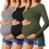 Ekouaer 3/4 Pack Womens Maternity Shirts Long Sleeve Pregnancy Tops(3pcs Black / Army Green / Grey)