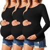 Ekouaer 3/4 Pack Womens Maternity Shirts Long Sleeve Pregnancy Tops(3pcs Black / Black / Black)