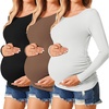 Ekouaer 3/4 Pack Womens Maternity Shirts Long Sleeve Pregnancy Tops(3pcs Black / Brown / White)