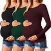 Ekouaer 3/4 Pack Womens Maternity Shirts Long Sleeve Pregnancy Tops(3pcs Black / Burgundy Red / Green)