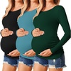 Ekouaer 3/4 Pack Womens Maternity Shirts Long Sleeve Pregnancy Tops(3pcs Black / Green / Teal)