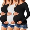 Ekouaer 3/4 Pack Womens Maternity Shirts Long Sleeve Pregnancy Tops(3pcs Black / White / Black)