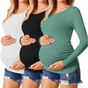 Ekouaer 3/4 Pack Womens Maternity Shirts Long Sleeve Pregnancy Tops(3pcs Black / White / Sage Green)