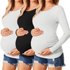 Ekouaer 3/4 Pack Womens Maternity Shirts Long Sleeve Pregnancy Tops(3pcs Black / White / White)