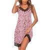 Ekouaer Nightgowns for Women Lace Trim V Neck Night Gowns for Adult Women(Pink Leopard Print)