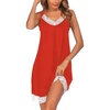 Ekouaer Nightgowns for Women Lace Trim V Neck Night Gowns for Adult Women(Red)