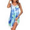 Ekouaer Nightgowns for Women Lace Trim V Neck Night Gowns for Adult Women(Tie Dye Blue)
