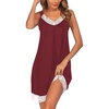 Ekouaer Nightgowns for Women Lace Trim V Neck Night Gowns for Adult Women(Wine Red)