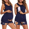Ekouaer Nursing Pajamas Set Postpartum Tank Tops and Shorts(B-floral Navy Blue)
