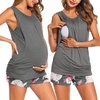 Ekouaer Nursing Pajamas Set Postpartum Tank Tops and Shorts(B-flower Gray)