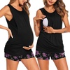 Ekouaer Nursing Pajamas Set Postpartum Tank Tops and Shorts(Floral Black)