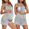 Ekouaer Nursing Pajamas Set Postpartum Tank Tops and Shorts(Light Grey Stripe)