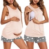 Ekouaer Nursing Pajamas Set Postpartum Tank Tops and Shorts(Pink-grey Star)