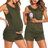 Ekouaer Nursing Pajamas Set Postpartum Tank Tops and Shorts(S-army Green)