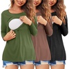 Ekouaer Women 3 Packs Nursing Shirts Long Sleeve Breastfeeding Tops Round Neck Postpartum Clothes Double Layer Maternity Tee(Black/Brown/Army Green)