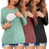 Ekouaer Women 3 Packs Nursing Shirts Long Sleeve Breastfeeding Tops Round Neck Postpartum Clothes Double Layer Maternity Tee(Black/Wine Red/Light Green)