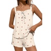 Ekouaer Womens Sleeveless Pajamas Sets Cute Tank Top and Shorts Lounge Set(Beige Cherry)