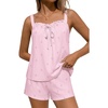Ekouaer Womens Sleeveless Pajamas Sets Cute Tank Top and Shorts Lounge Set(Striped Bow)