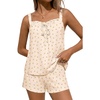 Ekouaer Womens Sleeveless Pajamas Sets Cute Tank Top and Shorts Lounge Set(Yellow Flower)