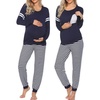 Maternity Pajamas Set Nursing Breastfeeding Postpartum Pregnancy Pjs(Navy Blue)