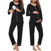 Maternity Pajamas Set Nursing Pregnancy Breastfeeding Postpartum Lounge Pjs(Black)
