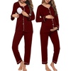 Maternity Pajamas Set Nursing Pregnancy Breastfeeding Postpartum Lounge Pjs(Wine Red)