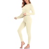Thermal Underwear for Women Fleece Linen Long John Sets Warm Base Layer(Beige)