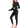 Thermal Underwear for Women Fleece Linen Long John Sets Warm Base Layer(Black)