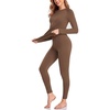 Thermal Underwear for Women Fleece Linen Long John Sets Warm Base Layer(Brown)