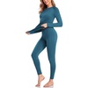 Thermal Underwear for Women Fleece Linen Long John Sets Warm Base Layer(Dark Blue)
