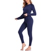 Thermal Underwear for Women Fleece Linen Long John Sets Warm Base Layer(Navy Blue)